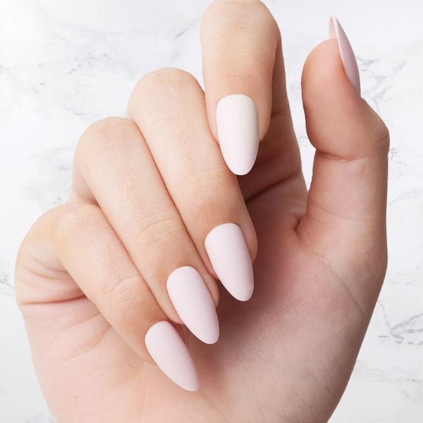 milky pink almond nails