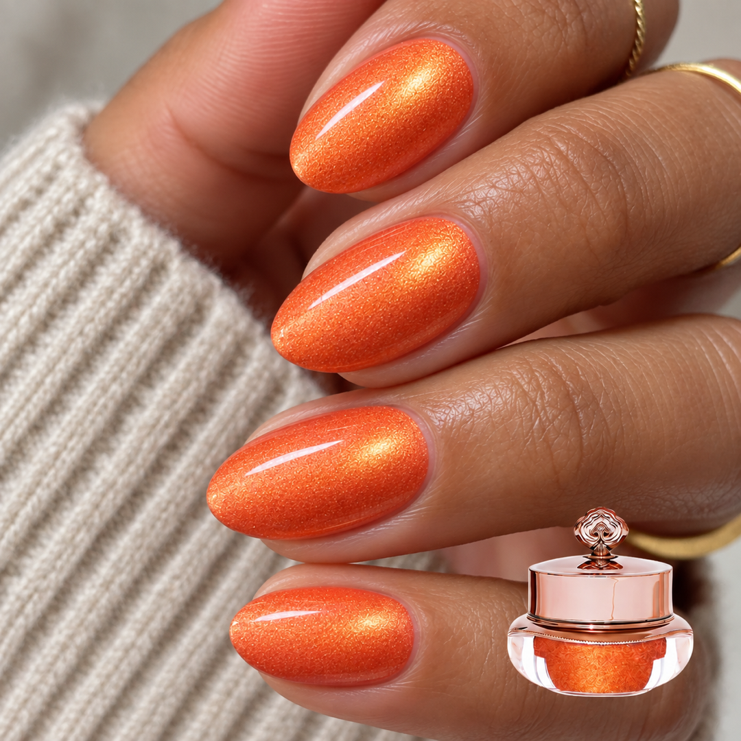 Coral manicure with matching colour pot