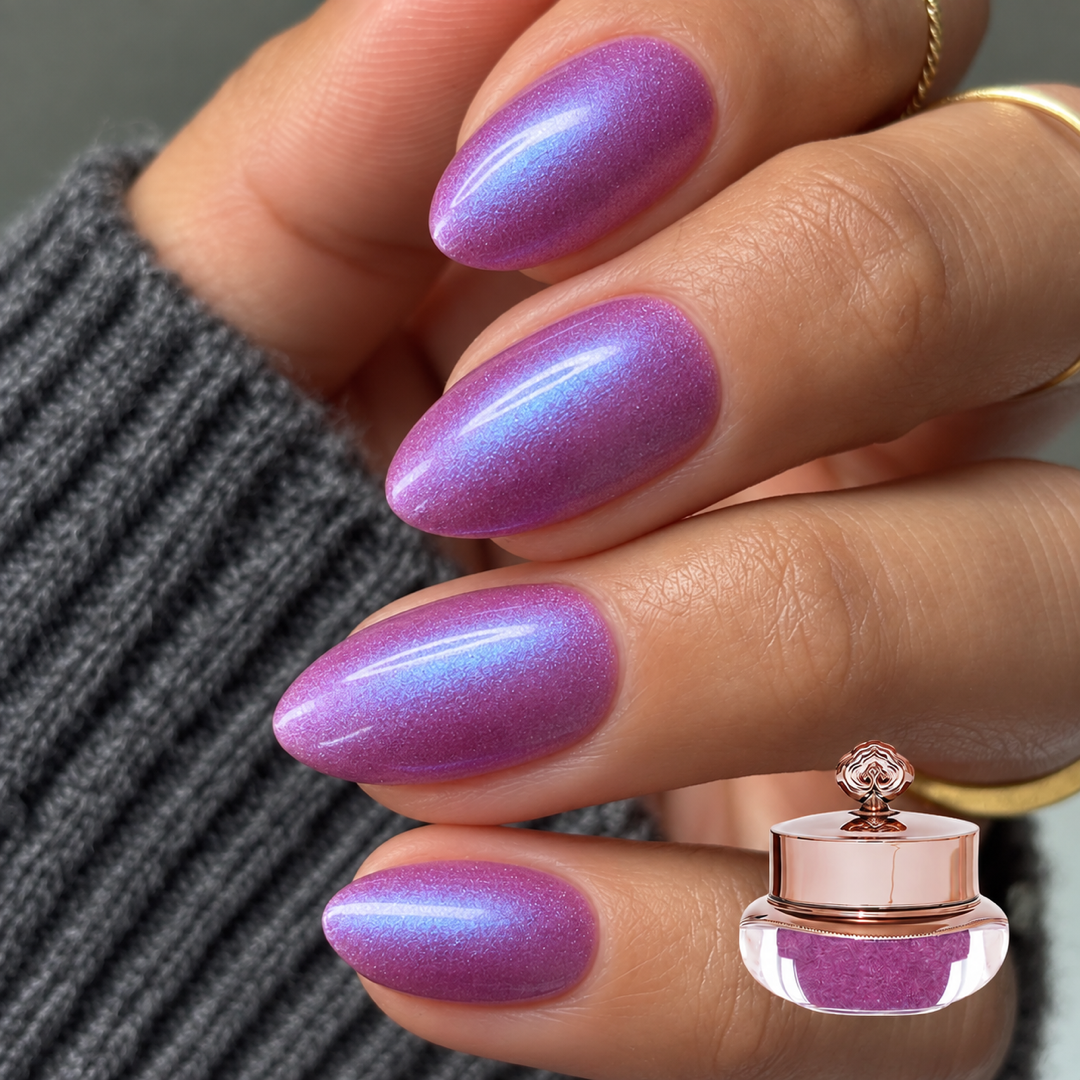 Mauve manicure with matching colour pot