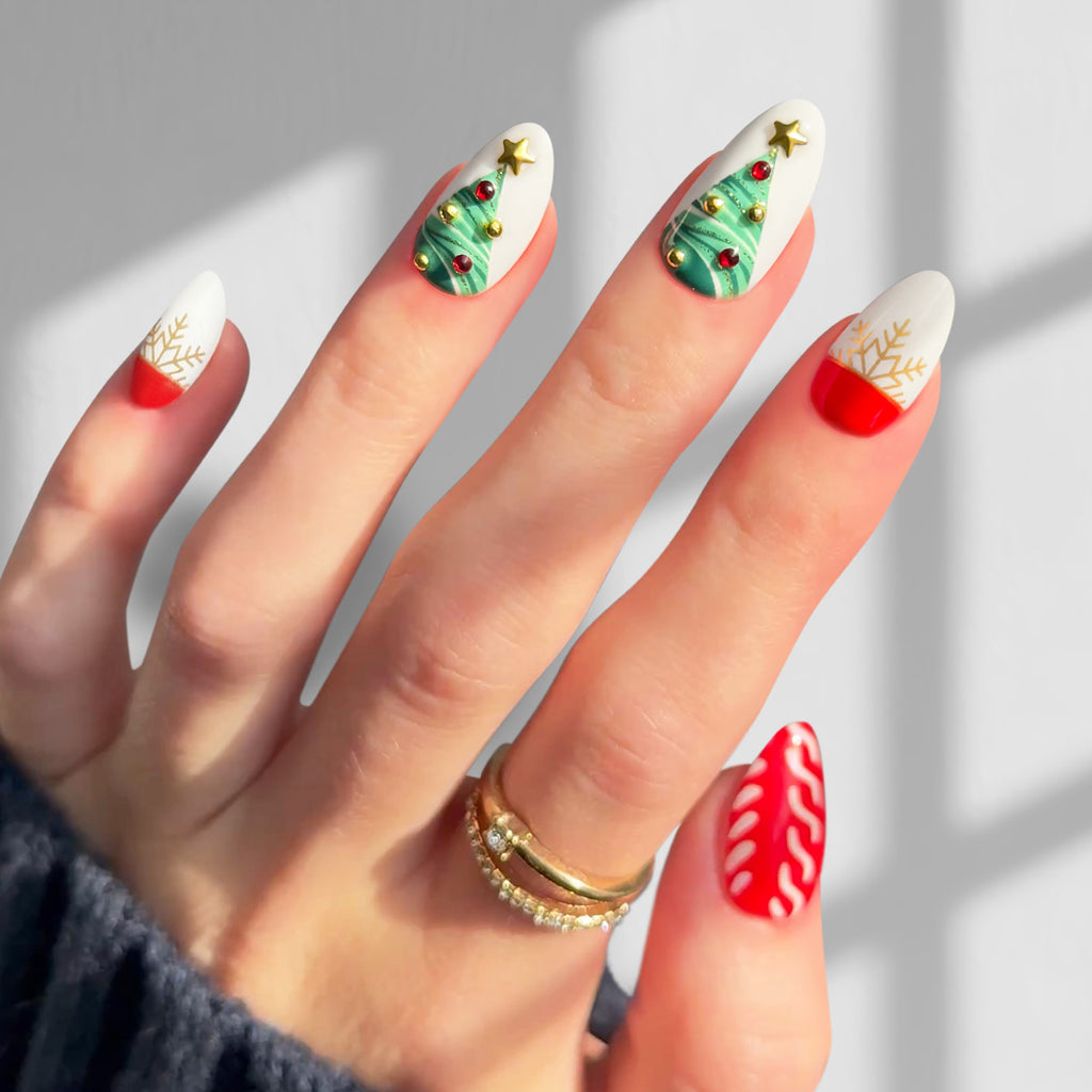 Christmas red almond-shaped Press-On Nails – Sistaco™ USA