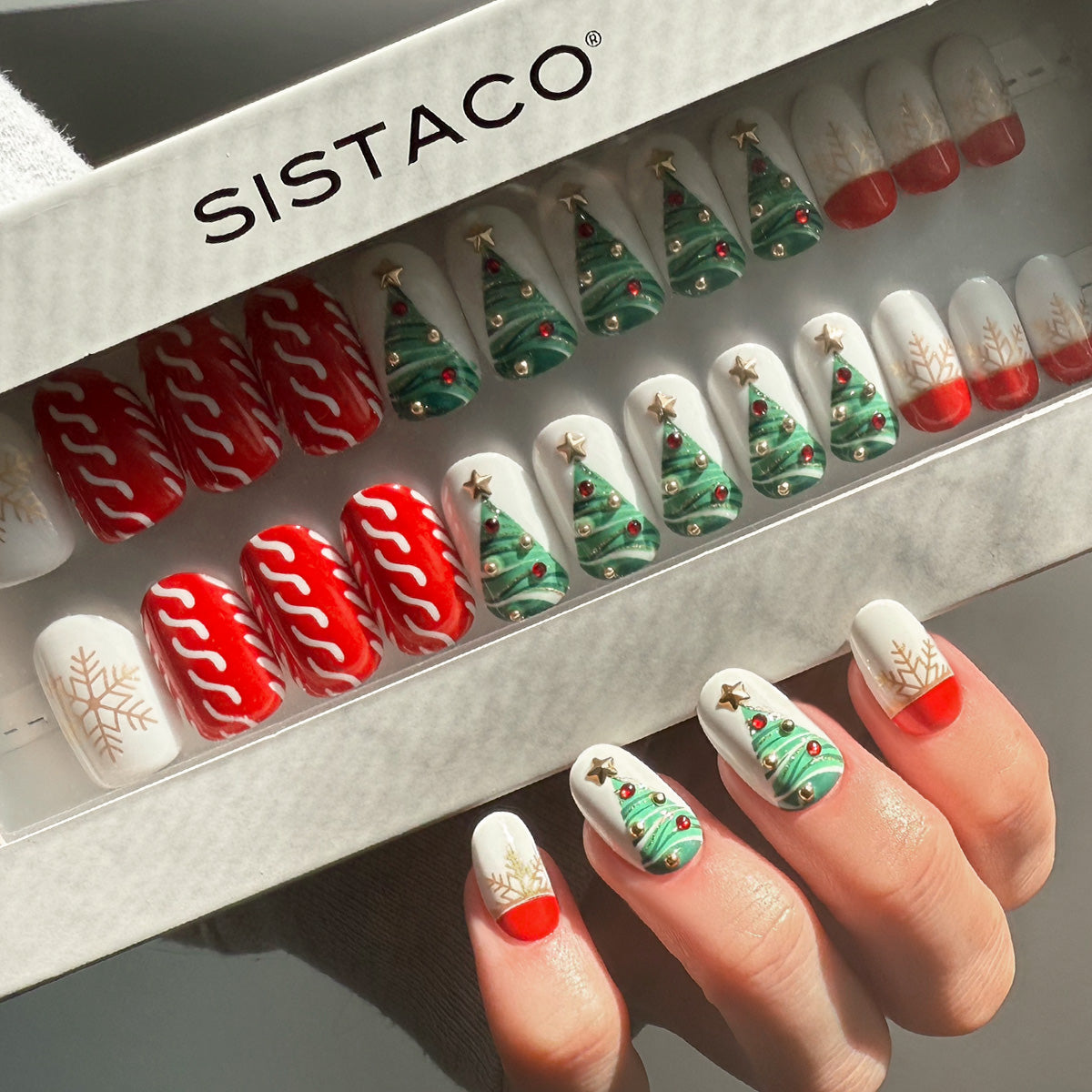 Christmas red oval-shaped Press-On Nails – Sistaco™ USA
