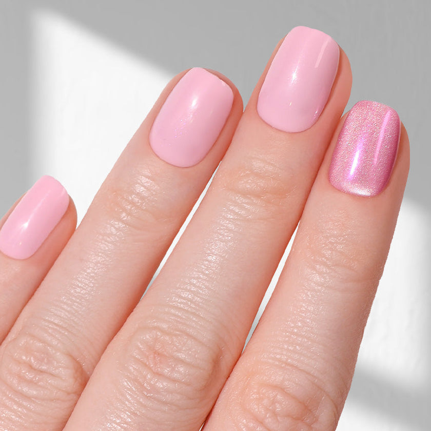 Pink Glow - Squoval Sustainable Nails — tight close-up of the nail design