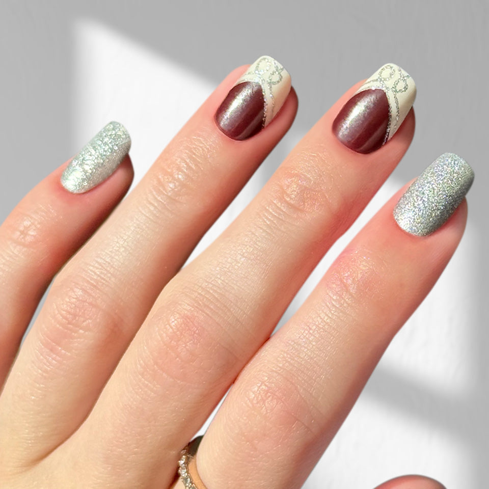 Renaissance Red - Squoval Sustainable Nails — tight close-up of the nail design
